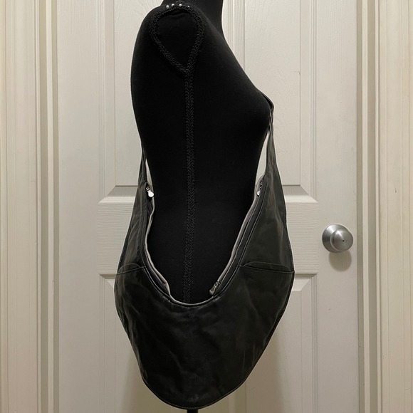 Sash Bag Genuine Leather Crossbody Sling Purse Reversible Gray Black Wallet - Picture 12 of 12